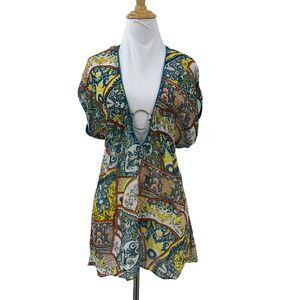 Becca Bikini Cover Up Women S Small Back Tie Cap Sleeves Plunge Neck See Through